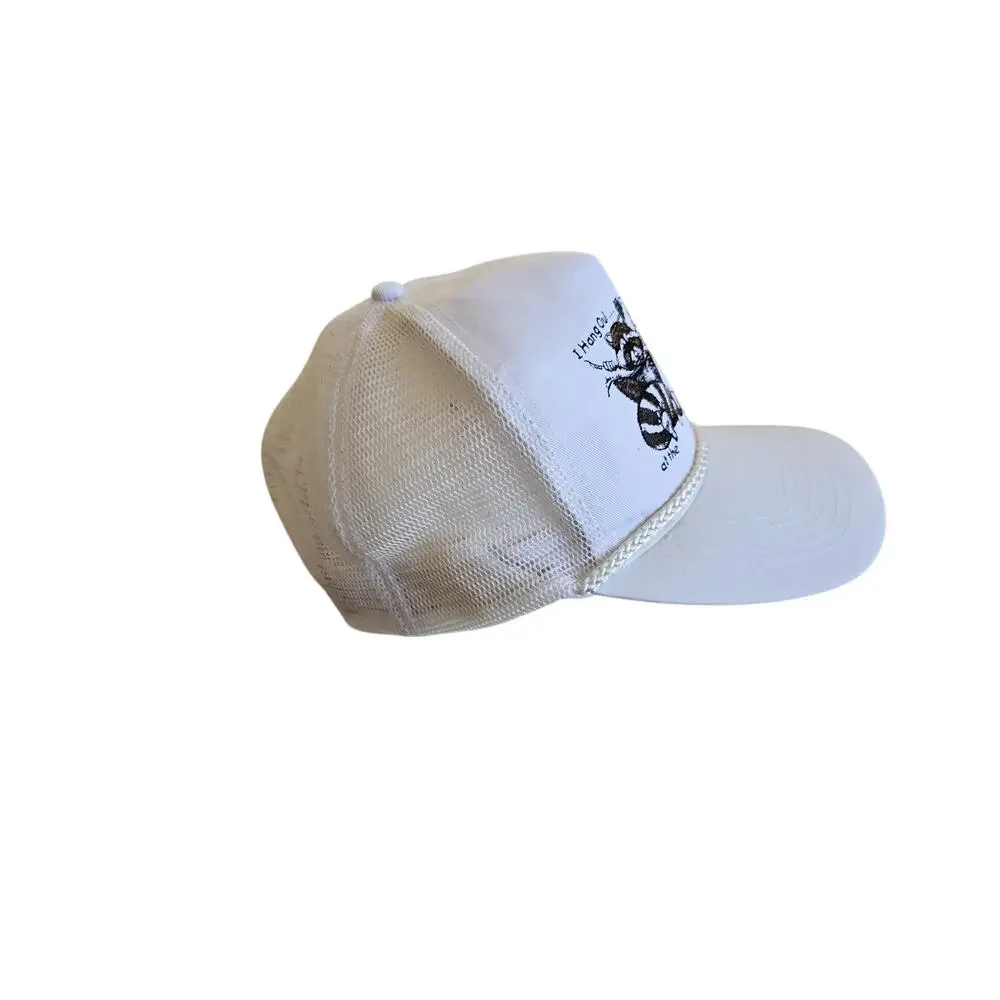 Racoon Hat, Rio Grande Nature Center Cap, Golf Rope, White Snapback 1980s